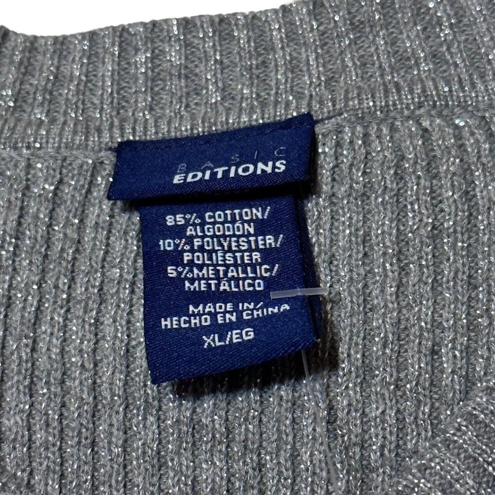 Basic Editions Womens XL Gray Sparkle V Neck Pullover Sweater - Picture 3 of 4
